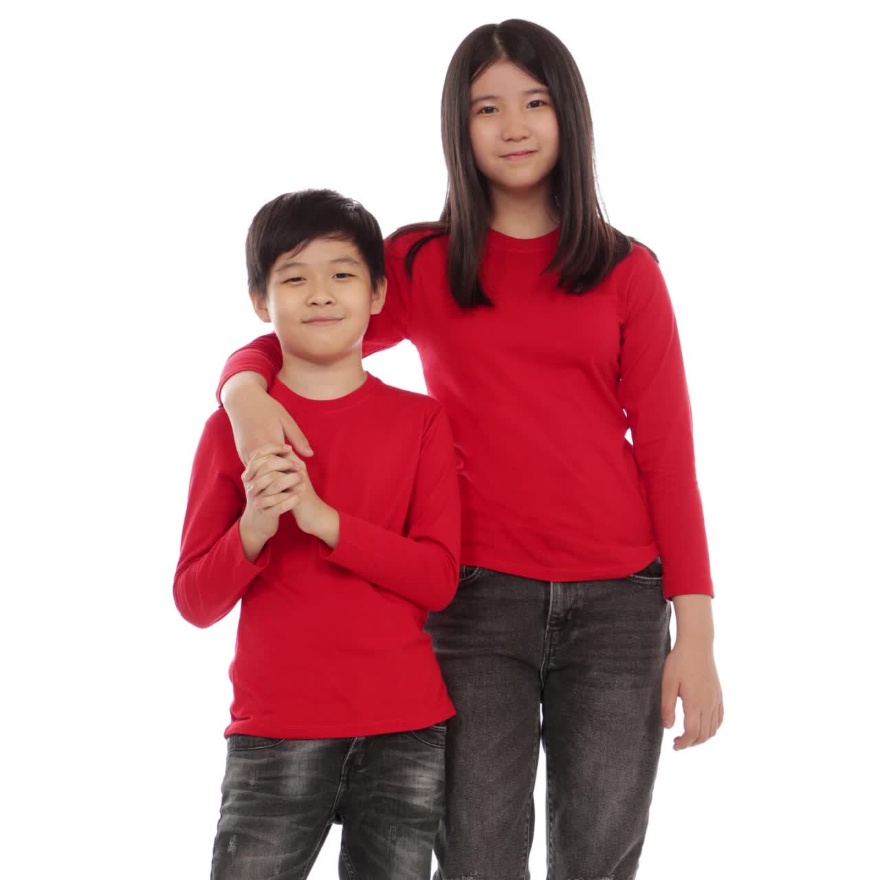 Kaos Polos Anak Oneck Lengan Panjang Bahan Katun Combed 30s Warna Merah Solid