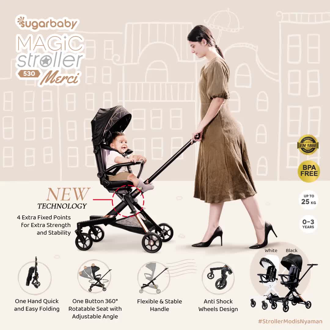 Sugarbaby Magic Stroller 530 Merci Kereta Dorong Bayi/Stroller Modis Modern 2 arah/Stroller Bayi 0-4 tahun