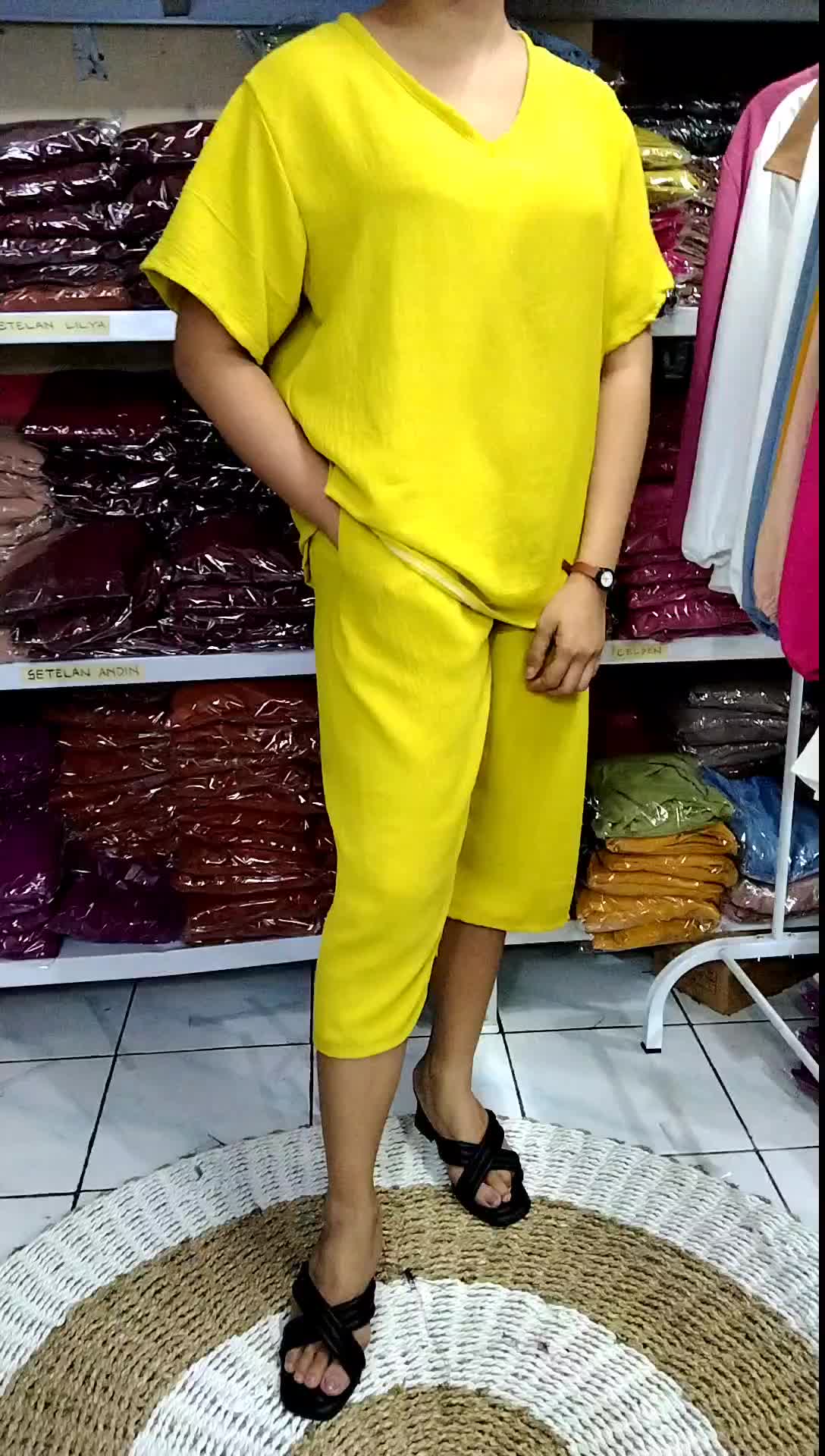set andin Crinkle airflow Wanita Panjang Crinkle