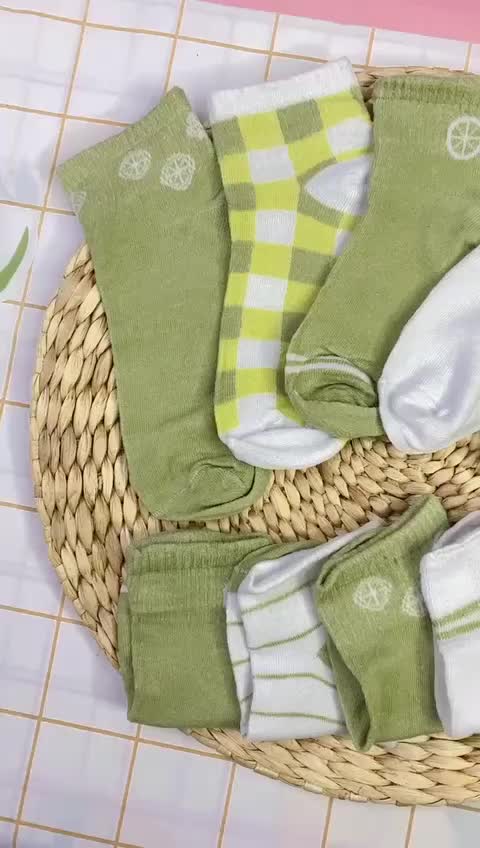 BISA COD K5694 Kaos Kaki Karakter Lemon Hijau Semata Kaki / Kaos Kaki Wanita Motif Lime / Kaos Kaki Pendek Japanese Ankle Socks Panjang Dewasa Lembut Garis Nyaman