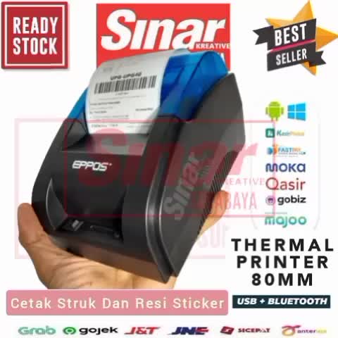 PRINTER THERMAL BLUETOOTH 80MM CETAK STRUK KASIR DAN RESI LABEL PAPER ROLL Sticker