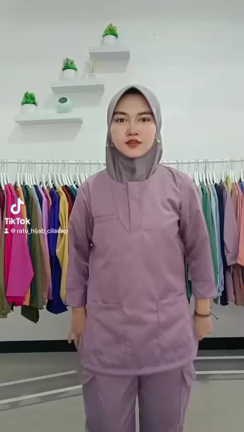 [RatuHijabCilacap] Baju Ok Oka Resleting Depan Setelan Wanita Lengan 7/8 Celana Panjang Baju Nakes Pakaian Kerja Perawat BahanToyobo one set wanita