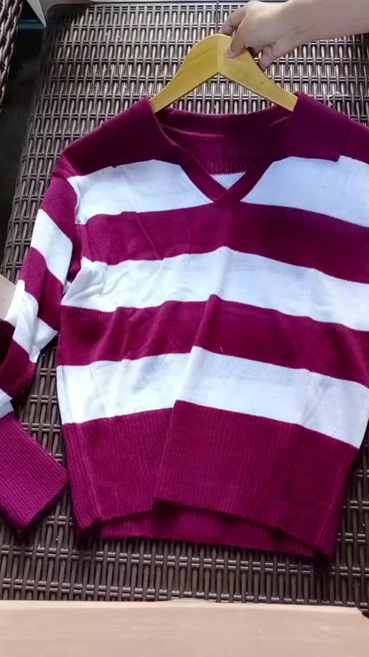 Valencia Blaster Sweater Atasan Rajut Wanita Korea Knit Belang Kerah Rajut Salur Crop Top By Overloady