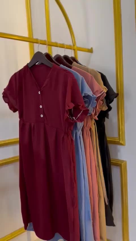 Hana dress cringe airflow busui casual wanita Kancing Baju Crinkle  Midi  Panjang  Maxi Gaun Dewasa Remaja