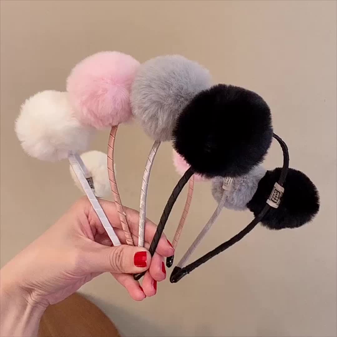 BISA COD F5890 Bando Telinga Kucing / Bando Bandana Rambut Model Bulu Pompom Headbands