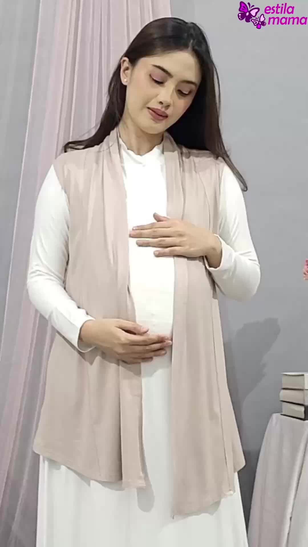 Rayna - Manset gamis inner hamil menyusui "Estila Mama" turtleneck Krem/Putih/Hitam/Coklat/Biru/Abu
