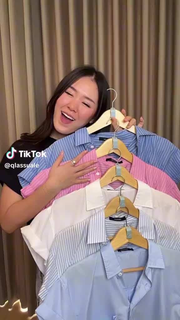 [Qlassuale] Kemeja Boxy Garis Stripe Wanita Basic Striped Relax Shirts All Size