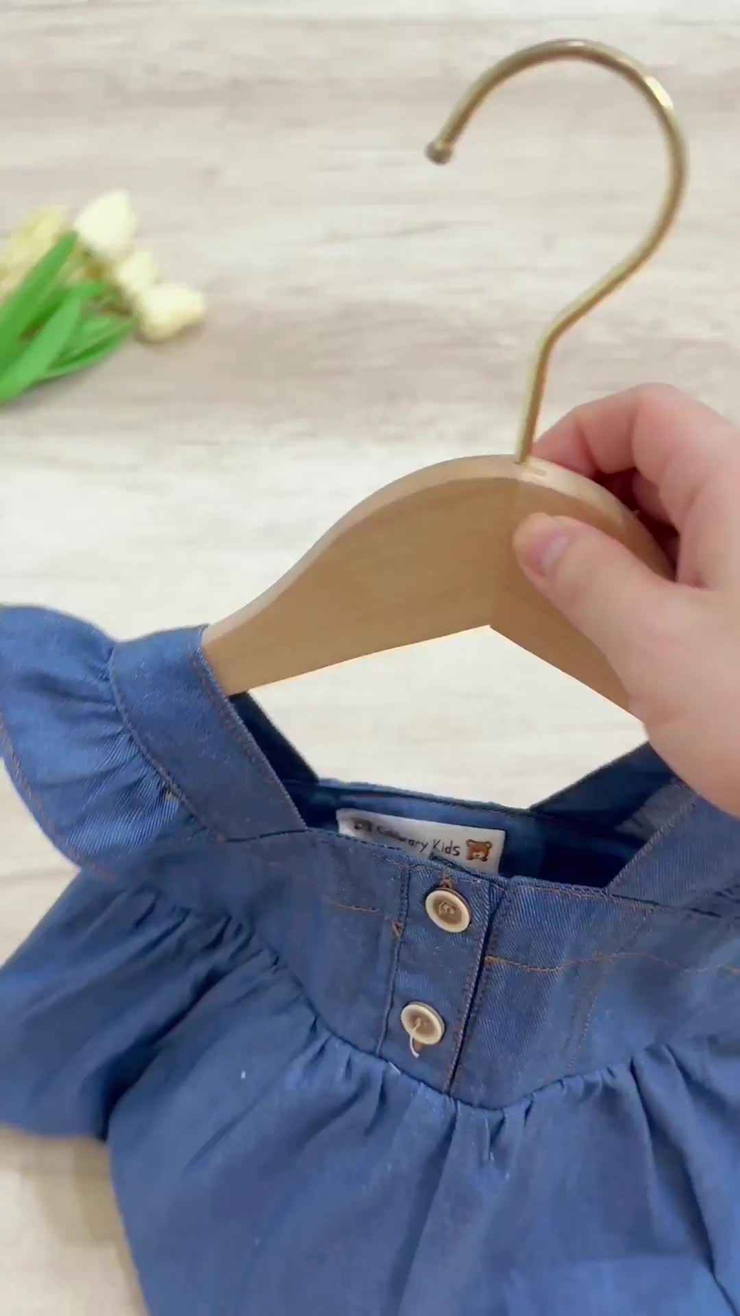 Setelan DENIM anak Bahu Ruffle - setelan anak perempuan - pakaian anak perempuan Polka Dot
