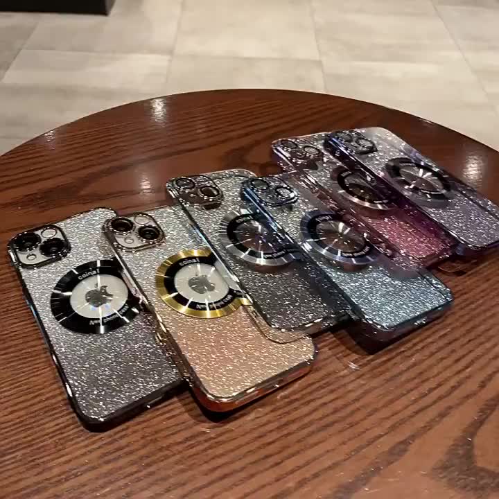 Casing Ponsel Magnetik Lapis Mewah untuk iPhone 15 Pro Max 14 13 12 Pro Max 11 Penutup Berkilau dengan Pelindung Kamera Casing Bening Lembut Aksesoris Silikon