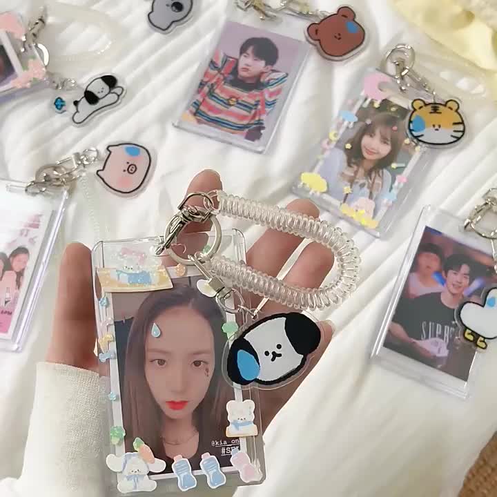 Tempat kartu ID akrilik transparan / tempat kartu ID kerja/casing id card bening/dengan gantungan kunci lucu akrilik - Qiqi Treasure