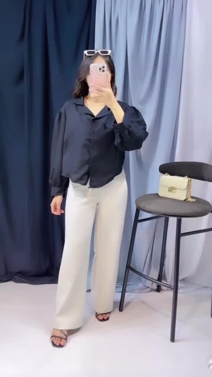 RUSLY - ATASAN KEMEJA CROP PUFF CHIA LENGAN PANJANG BAJU CROP Fit Wanita Top Basic