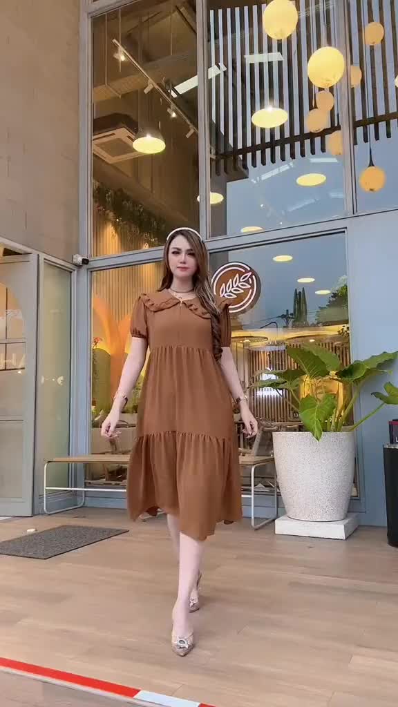 Dress Viona Crinkle Airflow Rempel Susun Busui Tali Belakang Claressa Collection casual wanita midi Maxi A-Line Polos Balon Natal Gaun Sabrina