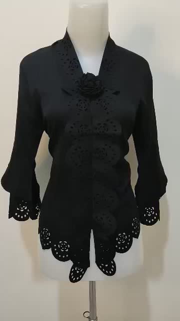 Atasan Wanita  Kebaya Encim Modern Hitam Laser Cut / Kebaya Moderen Hitam Polos / Kebaya Wisuda Mewah / Kebaya Kondangan Elegan / Bunga Dress