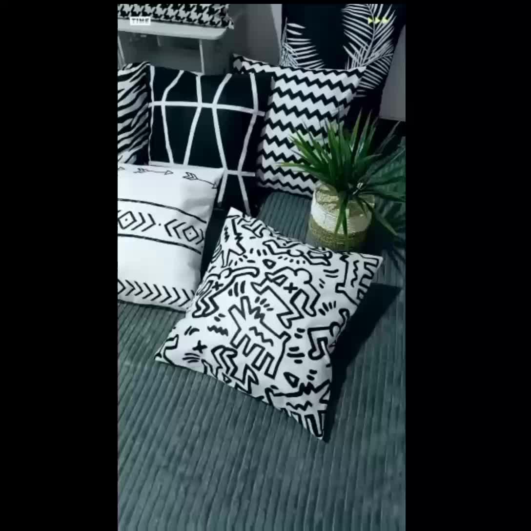 OIKU sarung bantal kursi sofa mewah aestetik hitam putih Katun