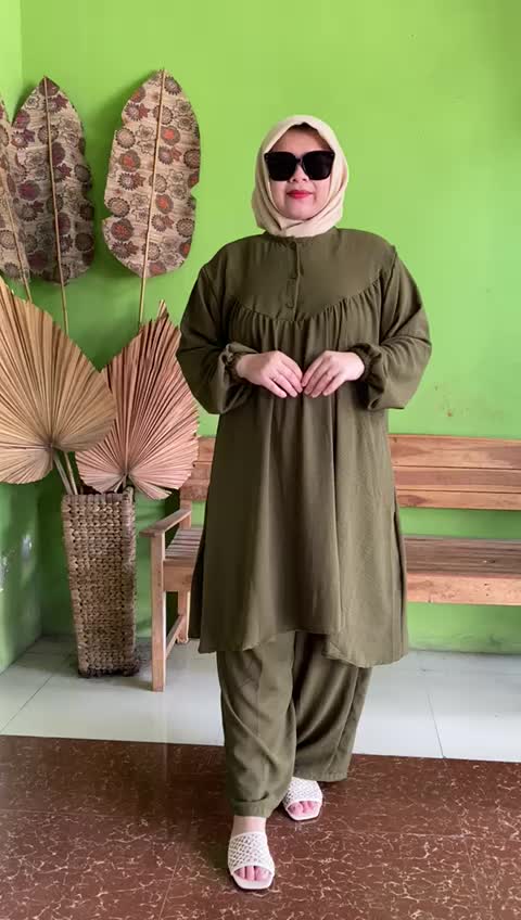 WAGA Setelan Crinkle Jumbo LD 130 150 Baju Tunik Set Kekinian Untuk OOTD Rempel XXXL Airflow Kancing Kantong Karet