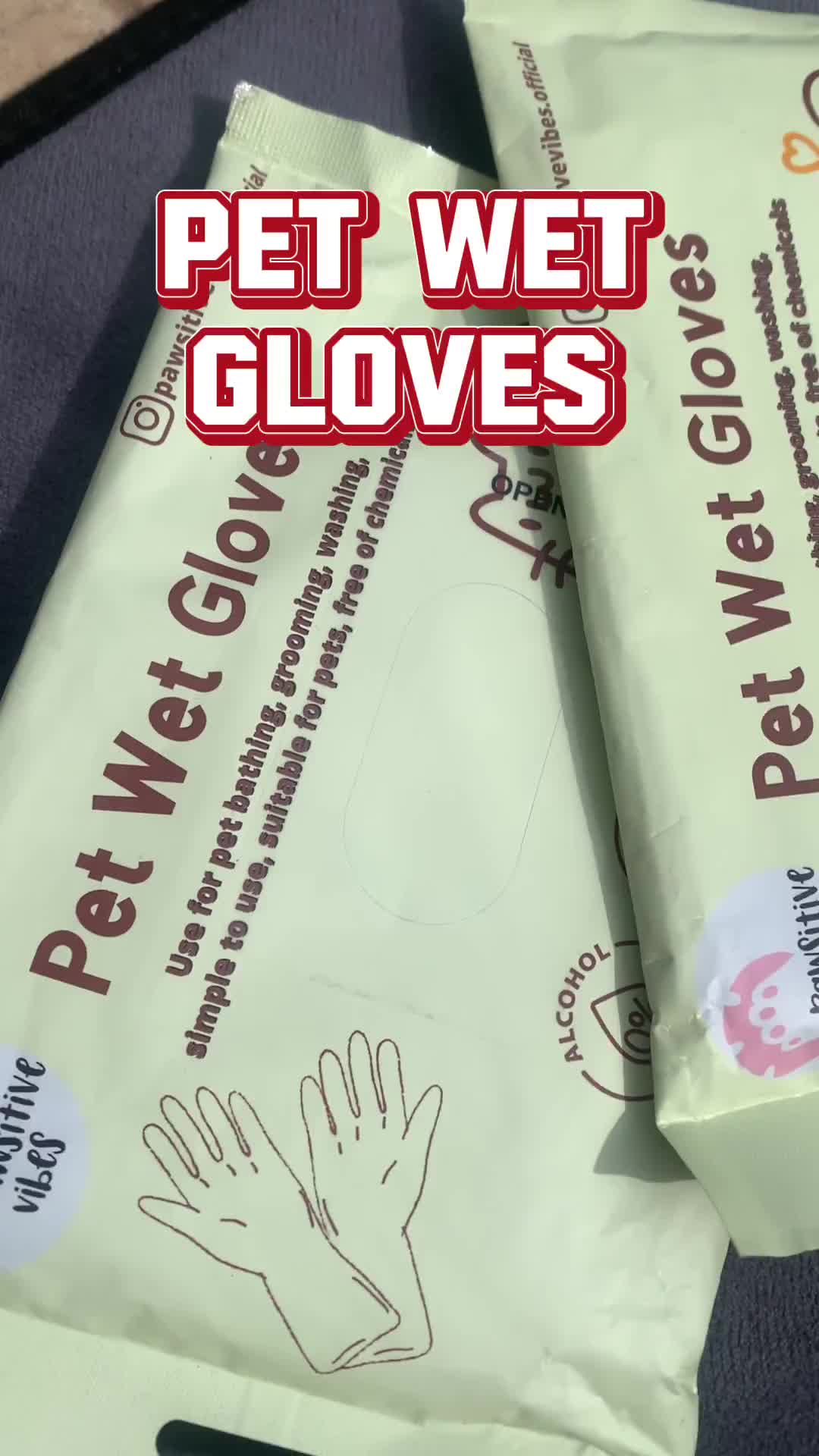 Pawsitive Vibes Sarung Tangan Grooming Pet Care Wet Gloves Isi 6 pcs - Sarung Tangan Mandi Tanpa Air Tanpa Bilas untuk Hewan Peliharaan
