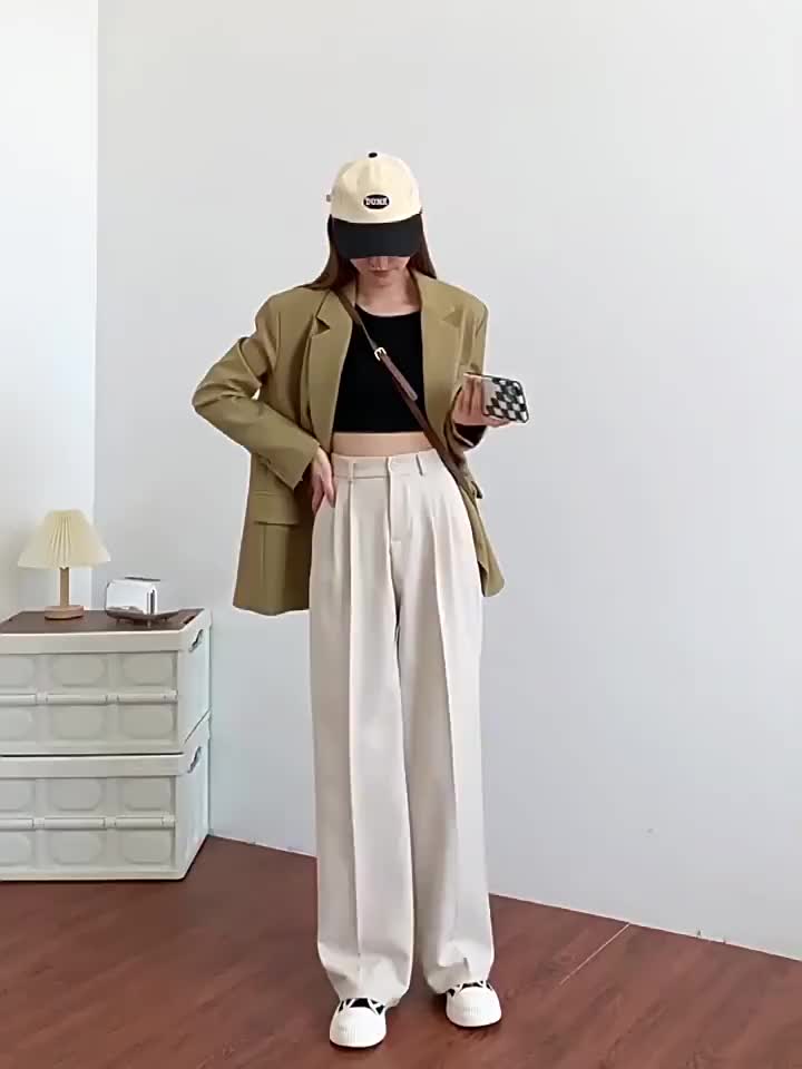 korean krem new fashion loose highwaist wanita Kulot