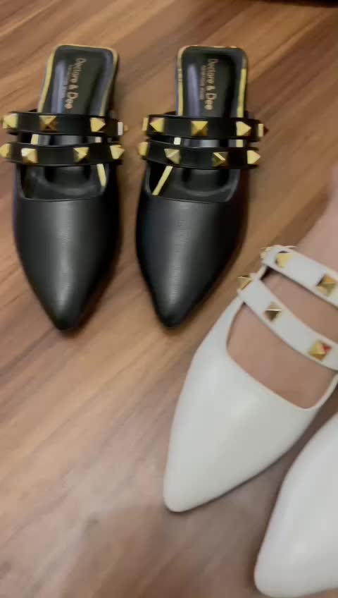Declare&Dee Vilmey Sandal Mules Bustong Wanita Code  Round Toe Best Seller Black and White Kasual Hitam Putih flat  mules Shoes