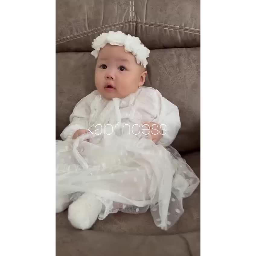 Biru Denim Dress Anak 1 Tahun Model Terbaru 2023 Gaun Motif Polkadot Bayi 6 12 Bulan Warna Biru Muda Soft Blue Kondangan Acara Pesta Hari Raya Gamis Bayi Baju Muslim Tangan Panjang KA150