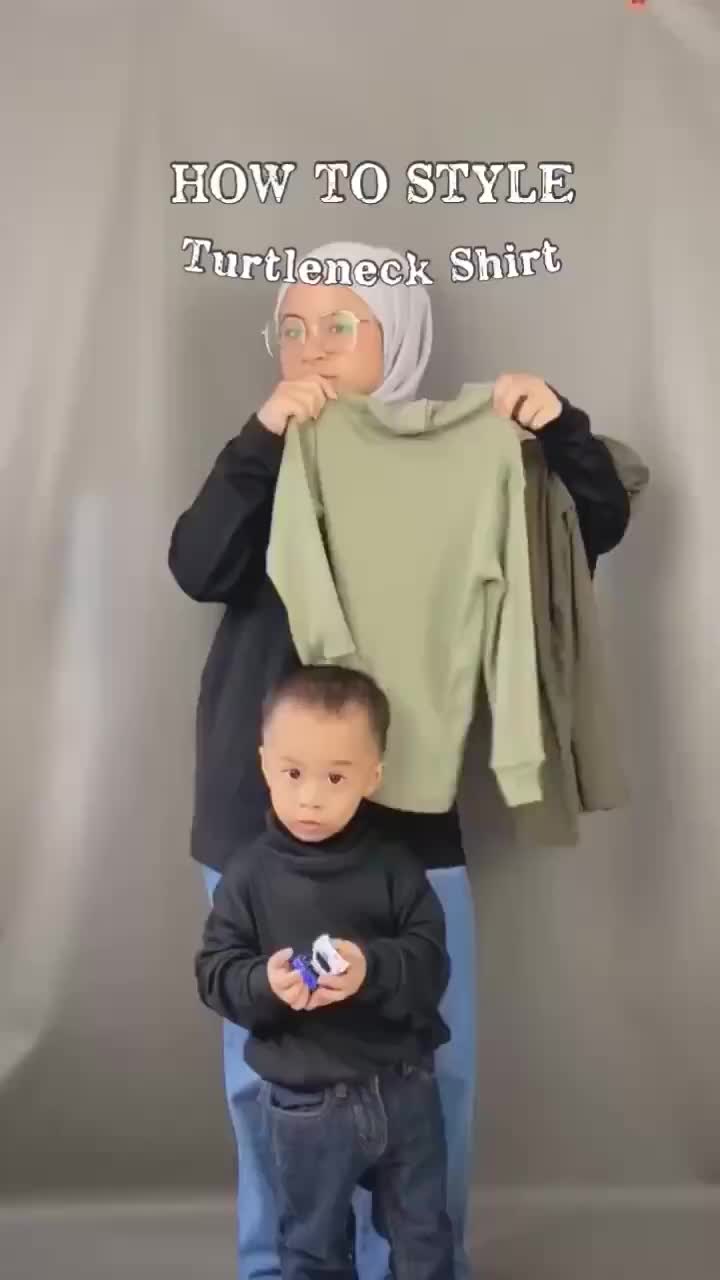 Baju Kaos Turtleneck leher tinggi anak usia 4 - 12 tahun lengan panjang bahan katun rib Crew Neck fashion
