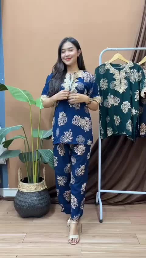 ONE SET RENDA KEKINIAN TERBARU BAHAN RAYON TEBAL Baju Celana Setelan Wanita