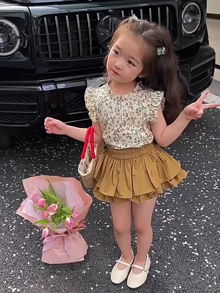 SETELAN ANAK PEREMPUAN MODEL ROK CELANA RUFFLE MOTIF BAJU BUNGA