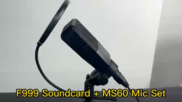 Siborie 【Free headphone】F999 soundcard+MS60 Microphone paket lengkap SET Sound Card 1 mic stand