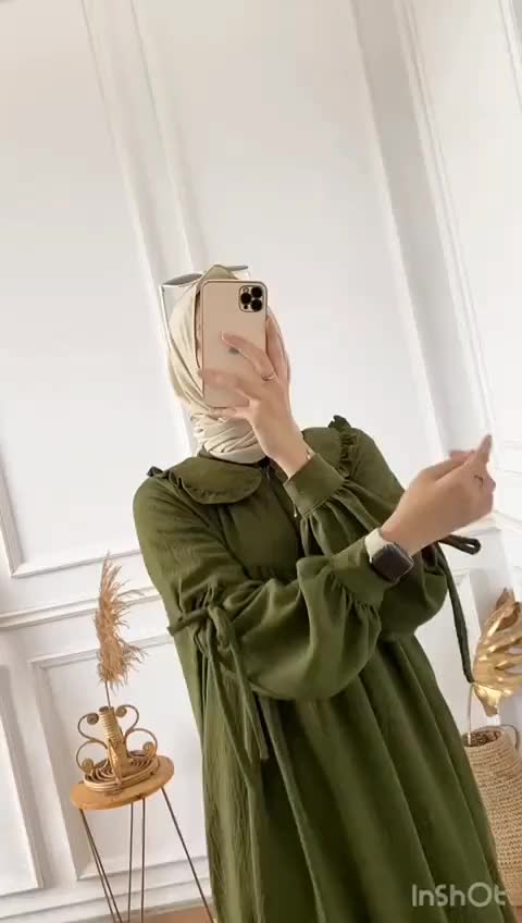 GAMIS CRINKLE AMOLA LD 110 - LD 140 CM Lengan Karet Aksen Pita