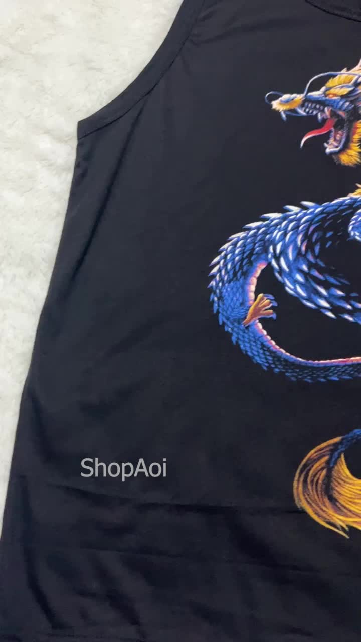ShopAoi Singlet / Kaos tanpa lengan / Kaos Dalam / T-shirt Distro / Singlet Naga DB Pria Murah Santai Hitam Motif Oblong