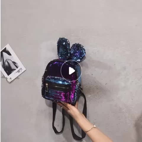 NTLstore T032 Tas Sekolah Rensel Sequin Kuping Bunny / Bag wanita Backpack