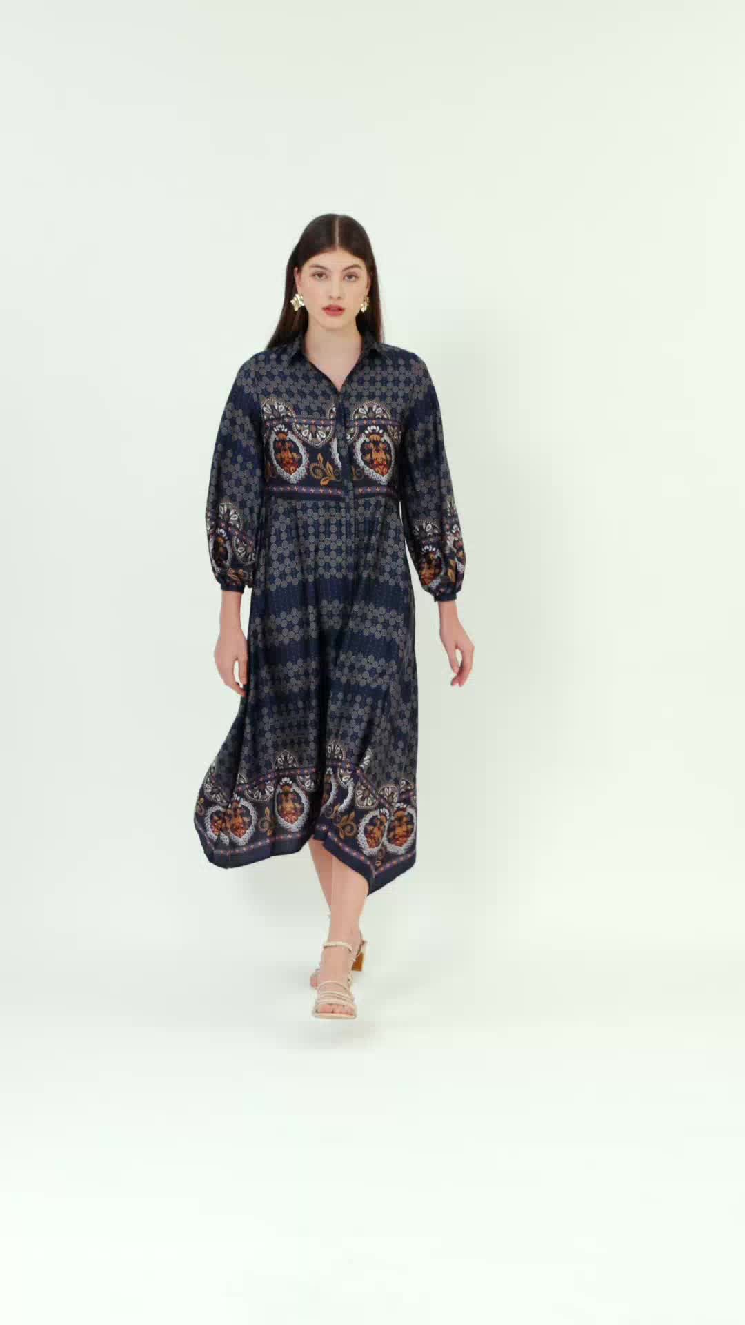 MINIMAL - Rayana - Gamis Wanita Motif Etnik - Navy
