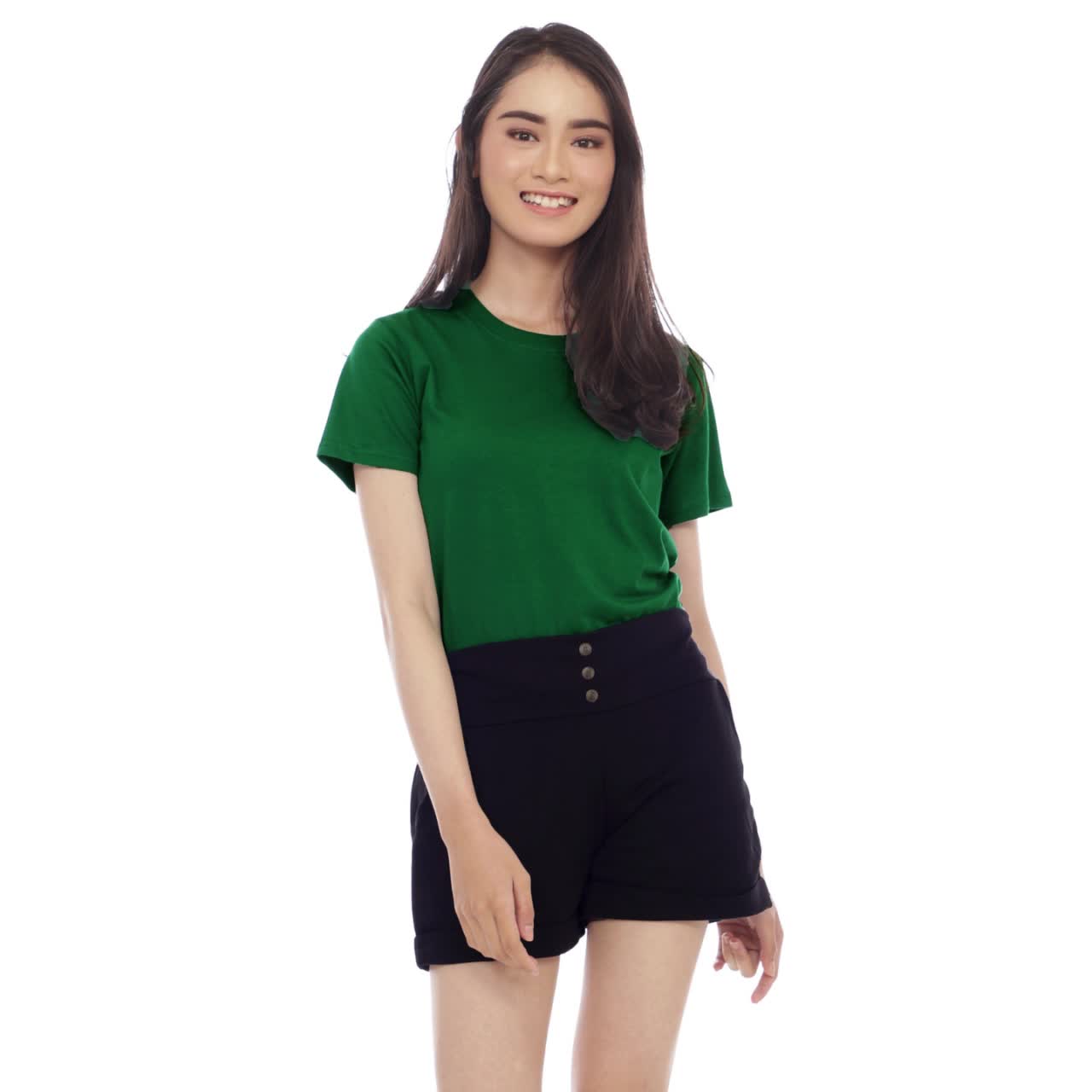 Kaos Polos Wanita Oneck Slim Fit Lengan Pendek Bahan Katun Combed 30s Warna Hijau Botol