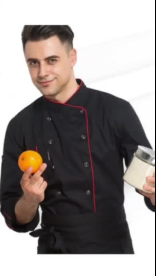 Baju Koki Chef Jacket Pria Wanita Lengan Panjang Model Mandarin Bahan Drill BeblodShop Hitam Putih Merah Nevy Abu