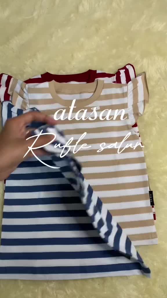 GEMU Kaos Bayi Anak Perempuan Cewek Ruffle Strip Usia 6 Bulan - 5 Tahun Katun Premium