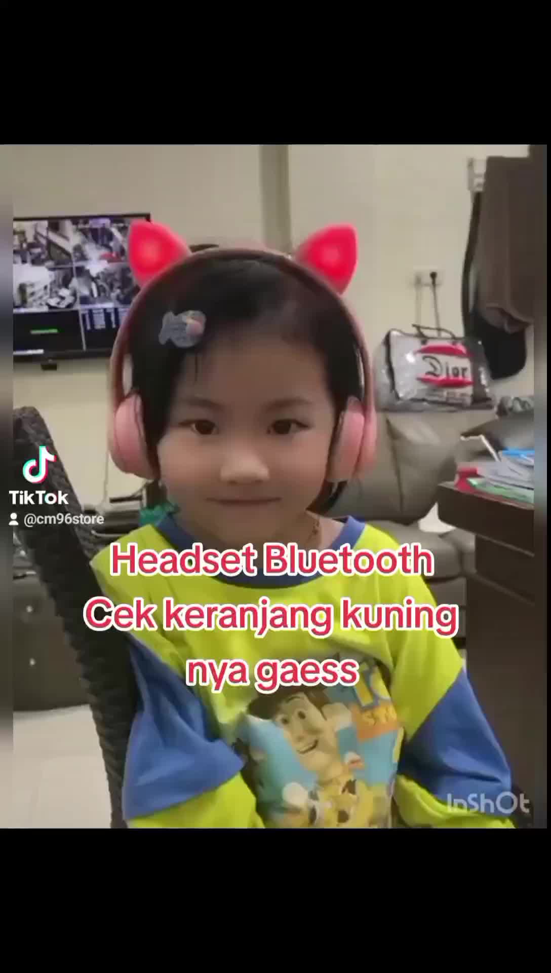 Headset Anak Headphone Wireless Bluetooth motif kucing Led full bass Headphones Ponsel Tws