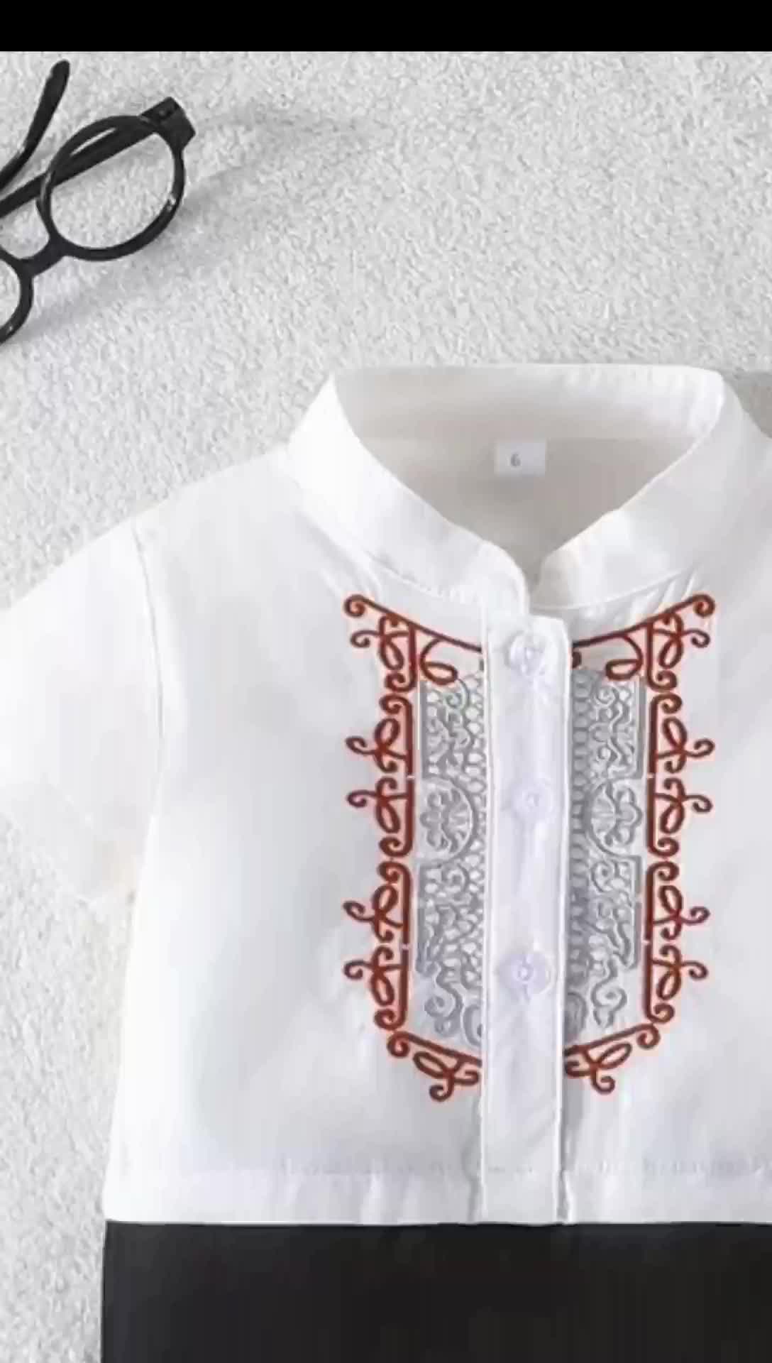 Baju Bayi Romper Koko Muslim Laki-laki Usia 0-12 Bulan Bahan Kain Katun Lembut Motif Bordir dengan Peci Cocok Untuk Aqiqah
