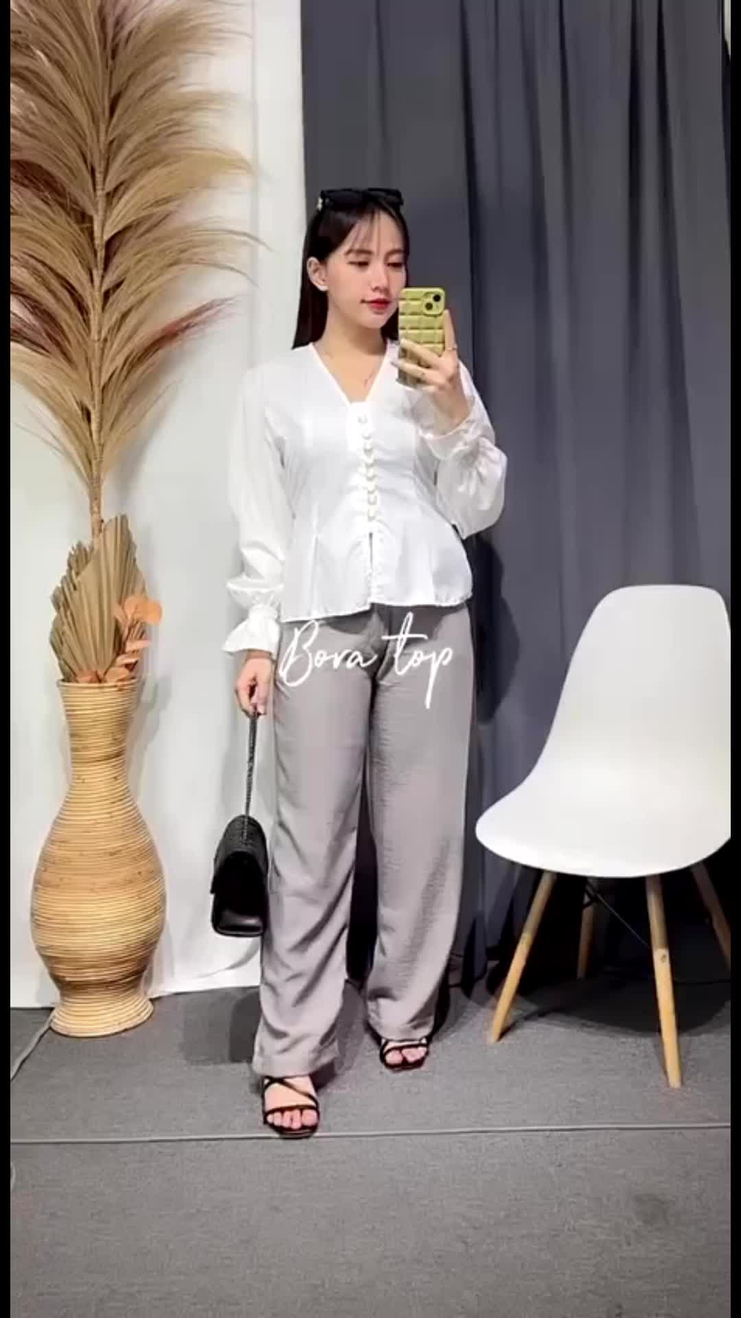 ONY - Bora Top Blouse Wanita Korea Katun Twistcone / Atasan Kantor Wanita Kasual / Blouse Elegan Korea