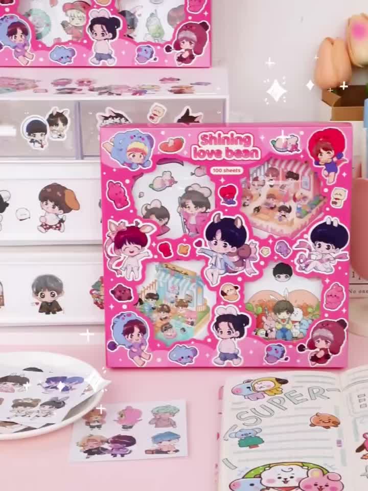 100 Lembar Sticker Box BTS BT21 Tinytan Korea Waterproof Stiker Jungkook Jimin
