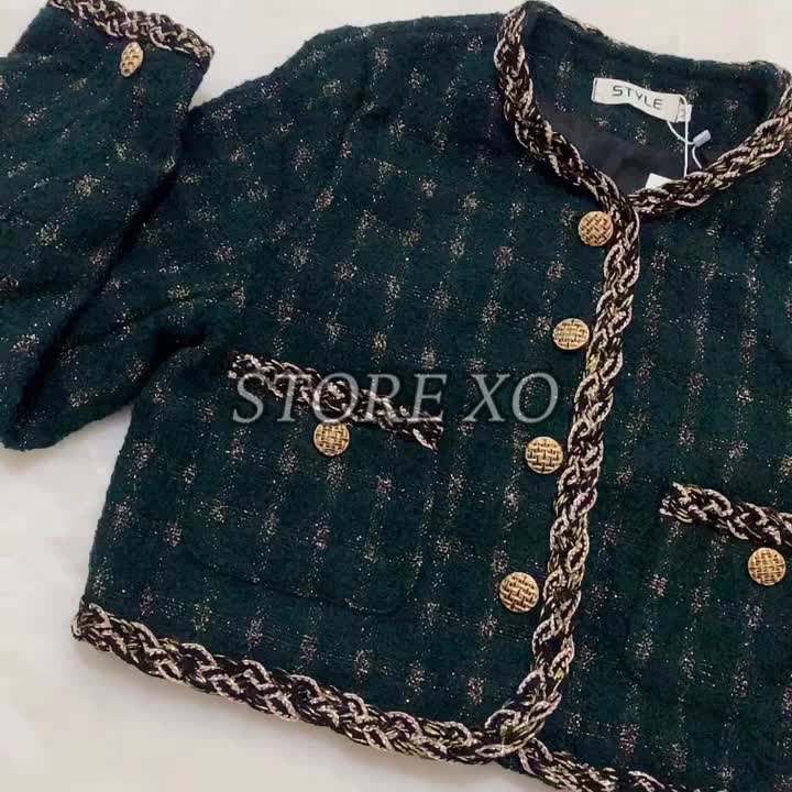 XO - Crop Blazer Tweeds Premium // Blazer Dark Green Outer Wanita
