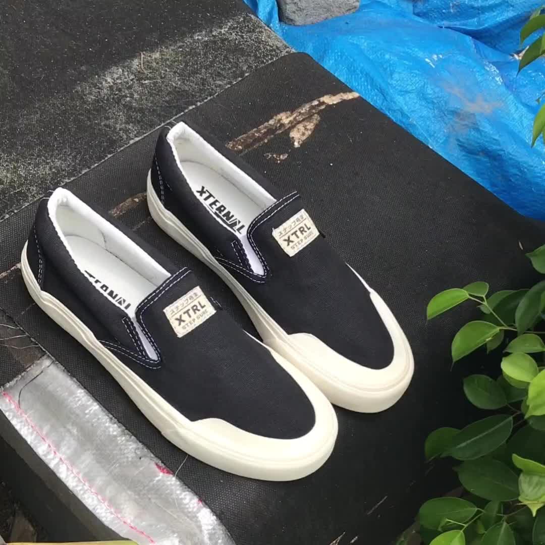 Sepatu Slip On Pria Wanita Akimitsu XternalStepSure JAPAN BW canvas kasual Shoes Flat Black