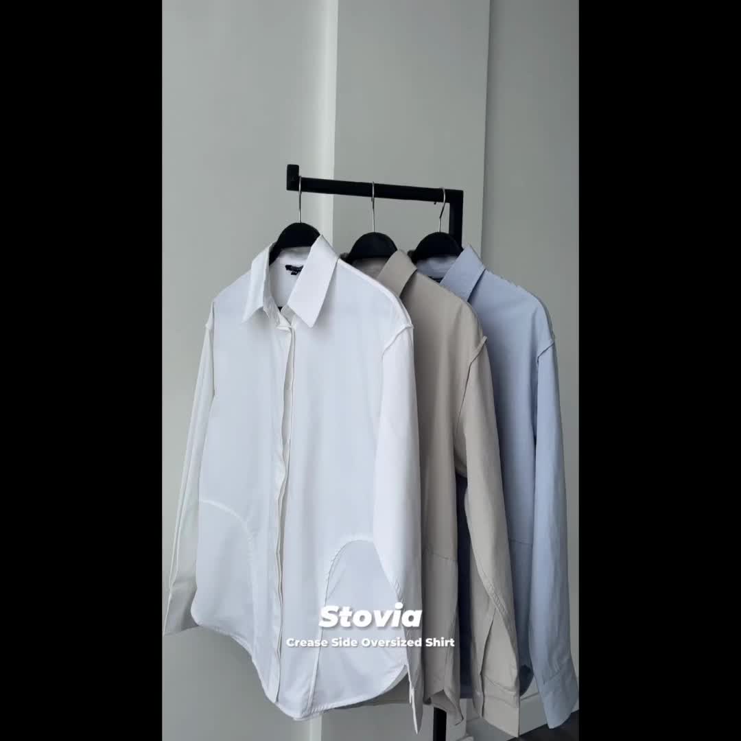 KAIAHATI - Stovia Crease Side Oversize Shirt Kemeja Katun Kerja Office Casual Lengan Panjang Wanita Simple Soft Basic  Kantor  Atasan  Hem