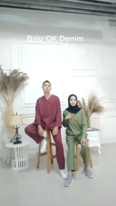 [RatuHijabCilacap] Baju Ok Oka Denim Madinah Two Tone Lengan Panjang Polos Celana Katun Wanita Setelan Dewasa Linen