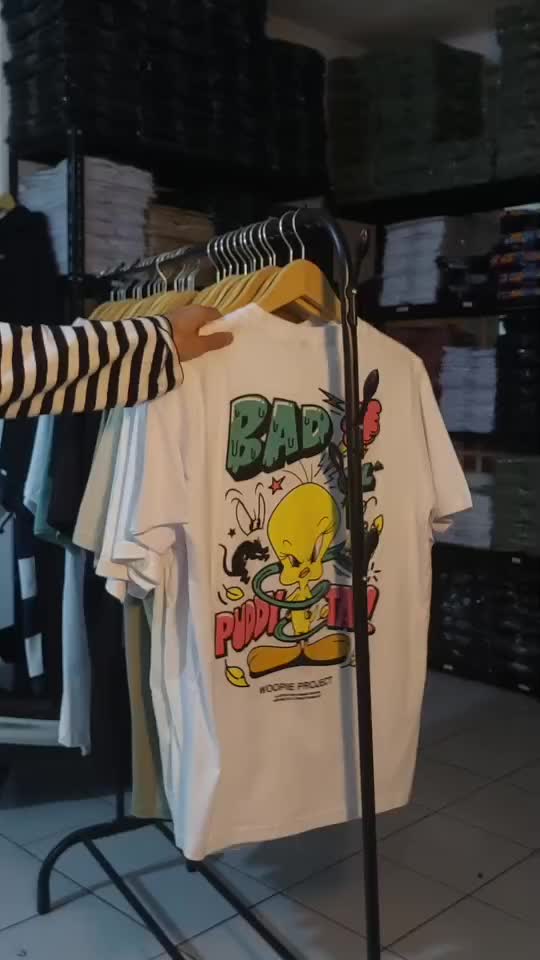 Kaos Distro Pria Woopie Project | T-shirt Hitam Putih Oblong  Unisex Bahan Katun Combed Tebal | Baju Motif Santai Pria Wanita Dewasa