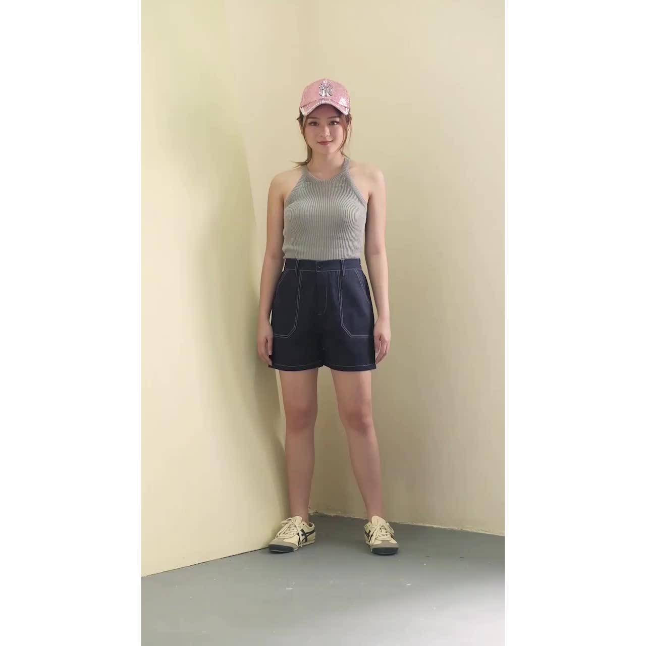 HOPILOPI Celana Pendek Wanita Hotpants Highwaist Bahan Katun List Putih Rabella celana pendek bangkok