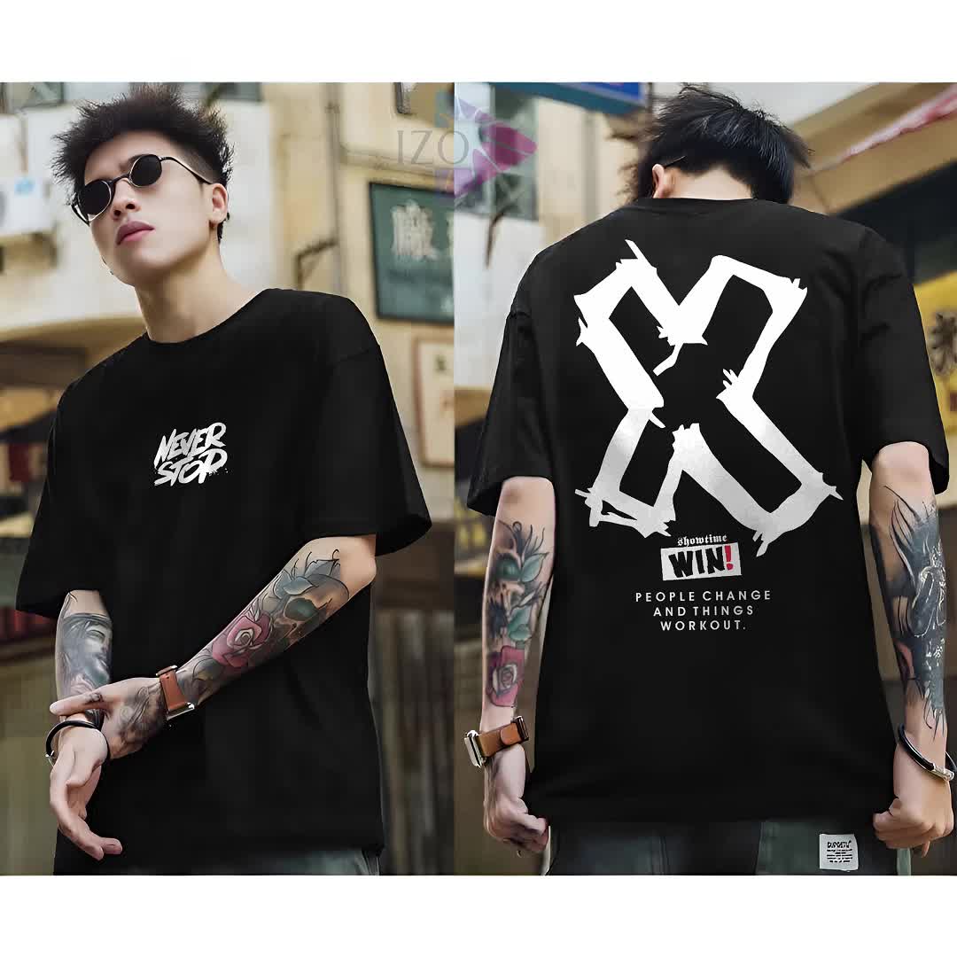 Baju Kaos Distro Terbaru Tshirt X Silang Never Stop Warna Hitam Putih Katun Lengan Pendek Motif Sablon Bergambar Simpel Keren Cod