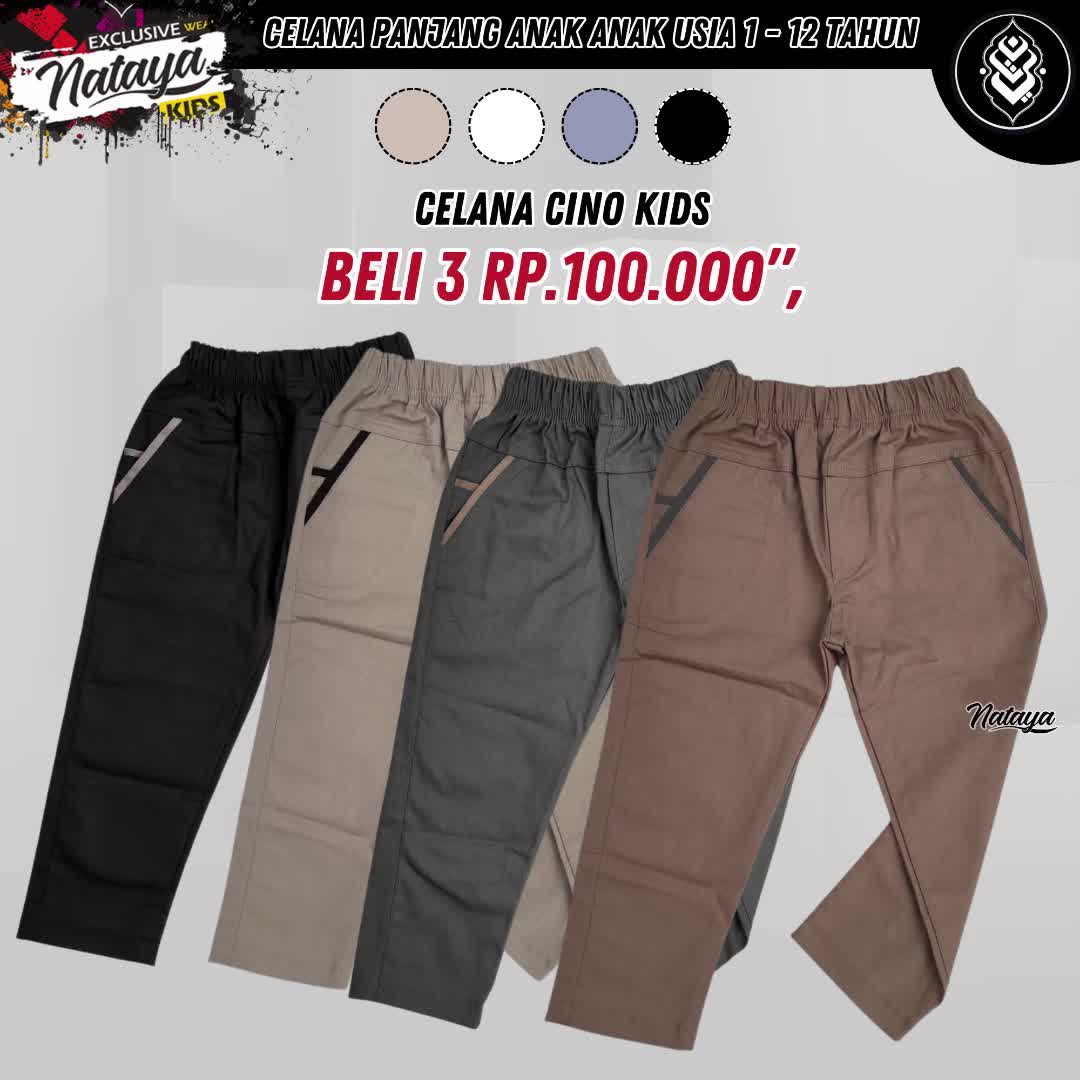 100 ribu 3 Celana Chinos Anak Usia 1-14 Tahun Bahan Stretch Halus Tebel warna hitam cream abu khaki coksu