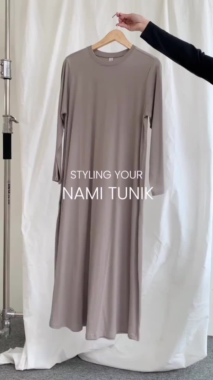 MISTYVORI l Nami Tunik Bahan Cotton Combed Polos Muslim Panjang Atasan Kaos Oversize Basic Midi Dress