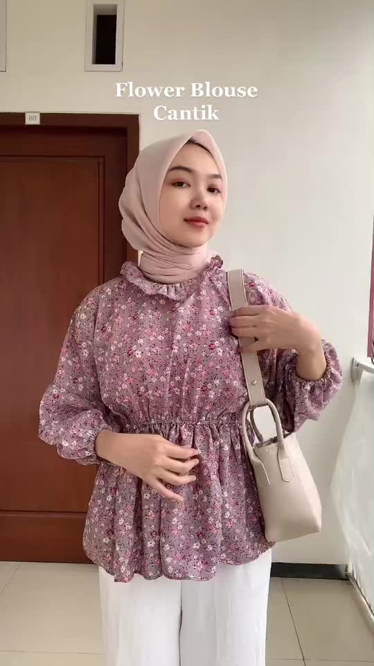FLORAL OLLA BLOUSE MOTIF BUNGA ATASAN PINGGANG KARET / BLOUSE KOREAN VINTAGE Wolfis Wanita Atasan Panjang Baju  Cewek Dewasa olla blouse korean style Casual