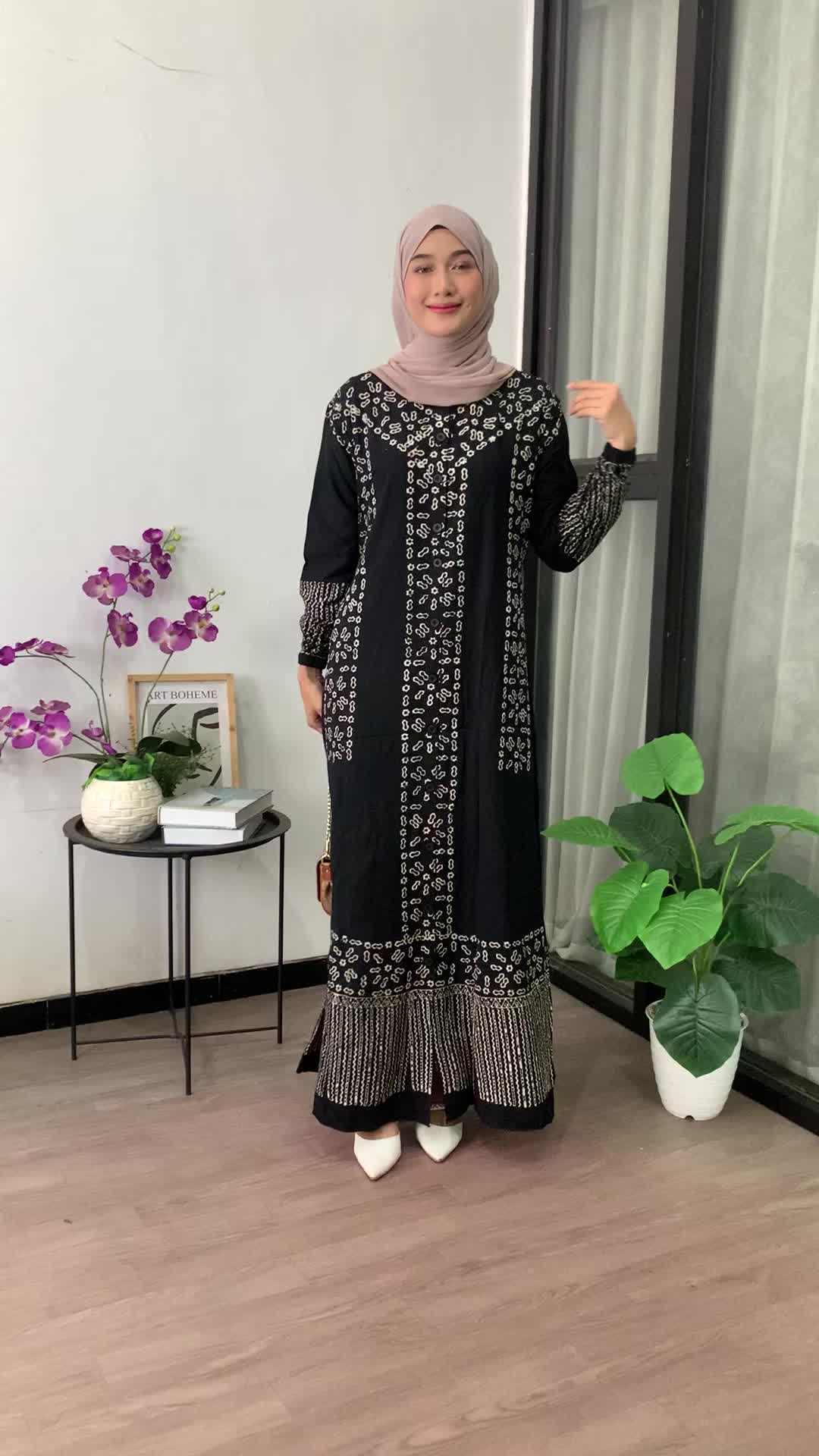 REMAR DRESS - Gamis Etnik Motif Batik Modern Full Kancing Pb 138 Bahan Twill Busui dan Wudhu Friendly Dress Wanita Muslim Simple Lengan Karet
