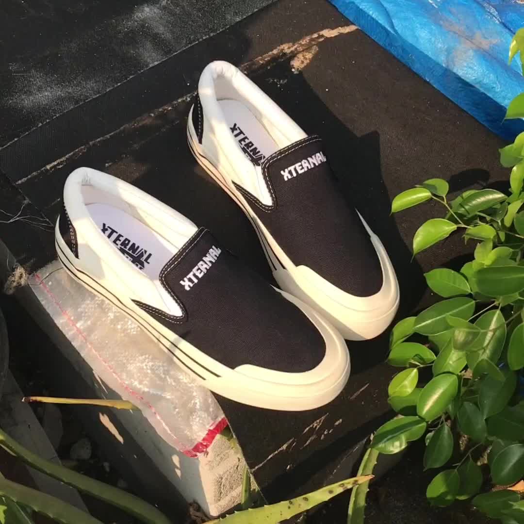 Sepatu Slip On Pria Wanita Hermoso XternalStepSure Middle White Bordir HF canvas kasual Flat Shoes